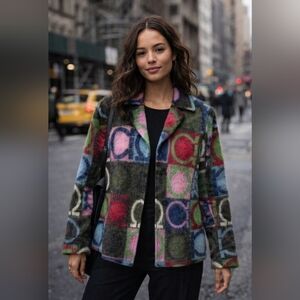 Salvatore Ferragamo Gancini mohair & wool jacket with multicolor patchwork Sz 12